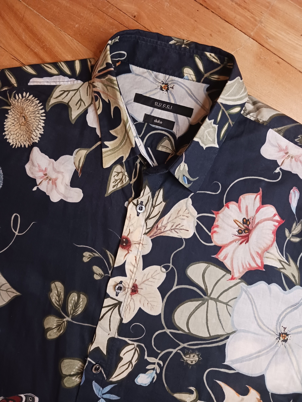 Gucci Duke Floral Shirt SS16 Alessandro Michele Navy Botanical Size 41/16 Italy